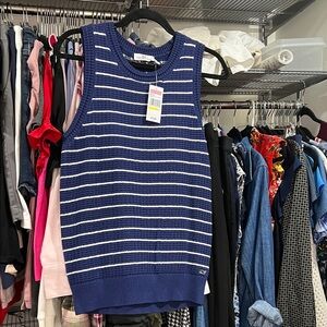 Vineyard Vines Blue and White Striped Sleeveless Sweater